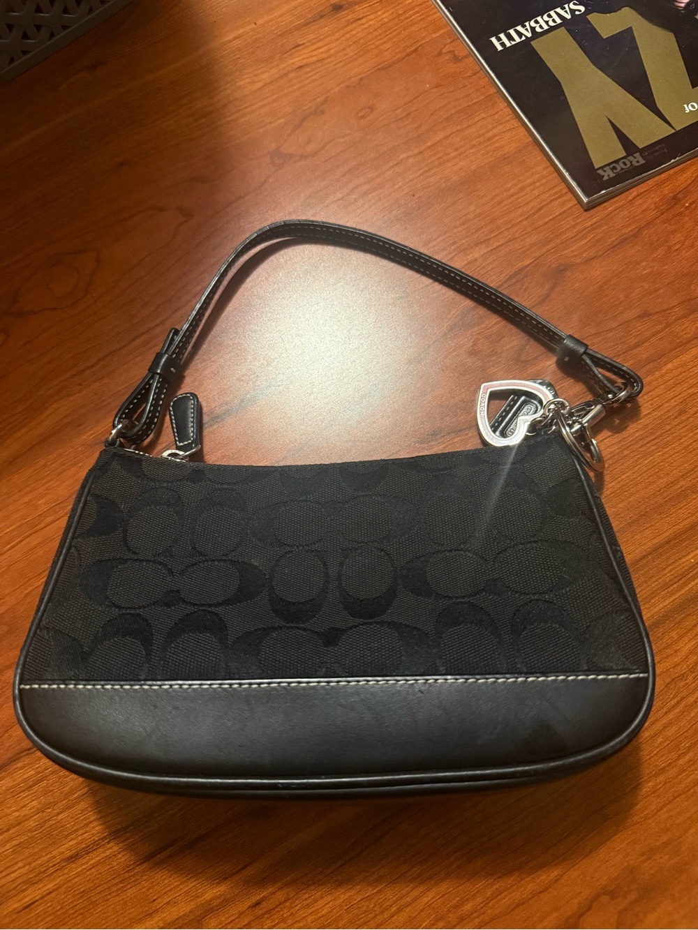 Coach Black Signature Jacquard Mini Shoulder Bag with Leather Trim